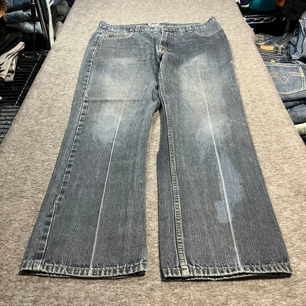 Phat Farm Mens 38x30 Studded Quilted Pocket Relaxed Fit Jean Blue Y2K Streetwear